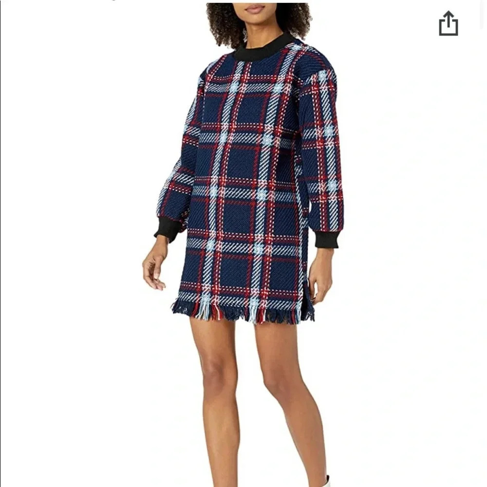 ! Nwt! J.O.A. Fringed Plaid Shift Dress